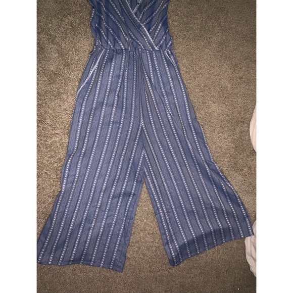 Blue & White Striped Wide Leg Jumpsuit - Picture 3 of 3